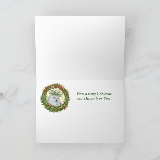 Little Owls with Holiday hats Folded Greeting Card カード (内部)