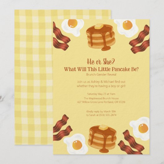 Little Pancake Brunch Theme Gender Reveal 招待状 (正面/裏面)