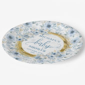 Little pastel blue flowers gold boho watercolor  ペーパープレート (アングル)