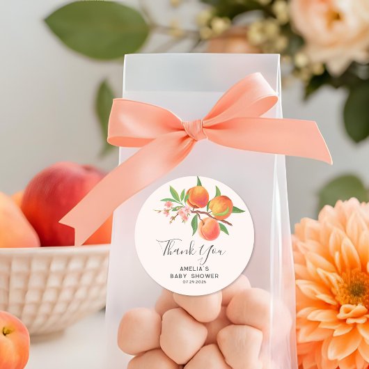Little Peach Is On The Way ベビーシャワーのお礼 ラウンドシール
