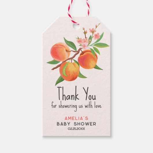 Little Peach Is On The Way Baby Shower Thank You ギフトタグ (正面)