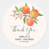 Little Peach Is On The Way Baby Shower thankyou ラウンドシール (正面)
