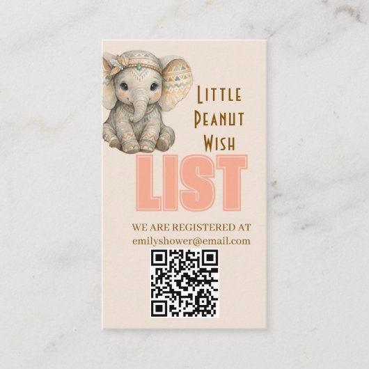 Little Peanut Boho Safari Elephant Boy Baby Shower エンクロージャーカード (正面)