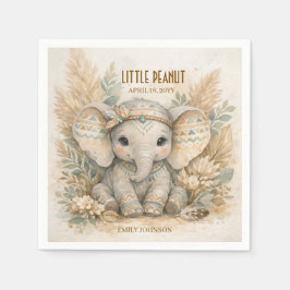 Little Peanut Boho Safari Elephant Boy Baby Shower スタンダードカクテルナプキン