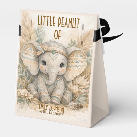 Little Peanut Boho Safari Elephant Boy Baby Shower フェイバーボックス (裏面サイド)