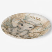 Little Peanut Boho Safari Elephant Boy Baby Shower ペーパープレート (アングル)