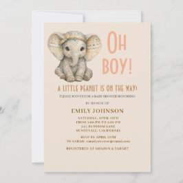 Little Peanut Boho Safari Elephant Boy Baby Shower 招待状