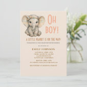 Little Peanut Boho Safari Elephant Boy Baby Shower 招待状 (スタンド正面)