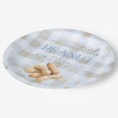 Little Peanut Boy Blue Gingham Baby Shower ペーパープレート (アングル)