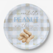 Little Peanut Boy Blue Gingham Baby Shower ペーパープレート (正面)