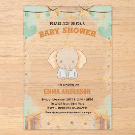 Little Peanut Dreams – Elephant Baby Shower アクリル招待状