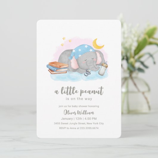 Little Peanut Sleeping Elephant Baby Shower 招待状 (スタンド正面)