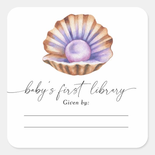 little Pearl baby shower - Baby's first library  スクエアシール (正面)