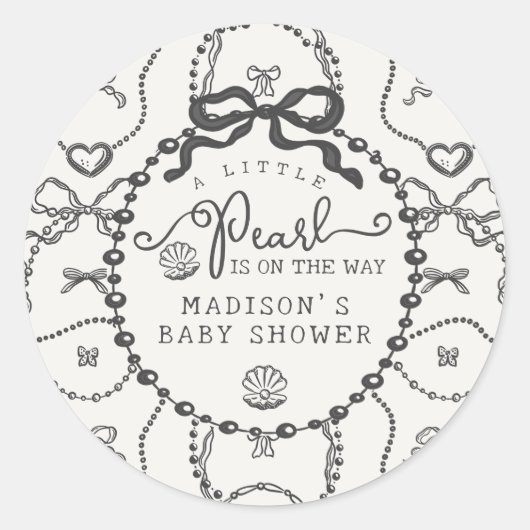 Little Pearl Black Coquette Bow Baby Shower Favor ラウンドシール (正面)