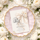Little Pearl Bow Floral Baby Shower 招待状