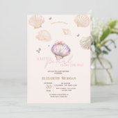 Little Pearl Diamonds Seashells Beige Baby Shower 招待状 (スタンド正面)