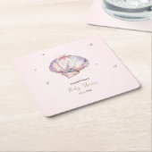 Little Pearl Seashells Diamonds Dots Baby Shower スクエアペーパーコースター (アングル)