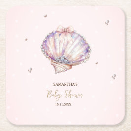 Little Pearl Seashells Diamonds Dots Baby Shower スクエアペーパーコースター