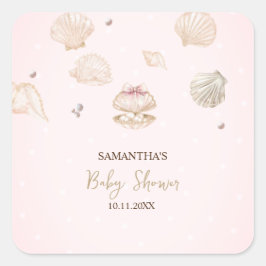 Little Pearl Seashells Dots Baby Shower スクエアシール