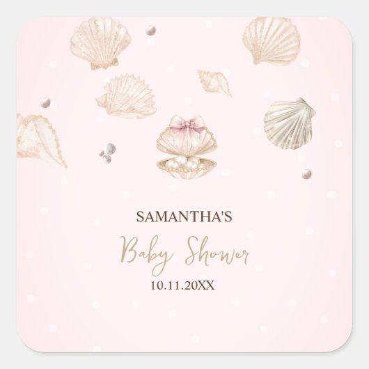 Little Pearl Seashells Dots Baby Shower スクエアシール (正面)