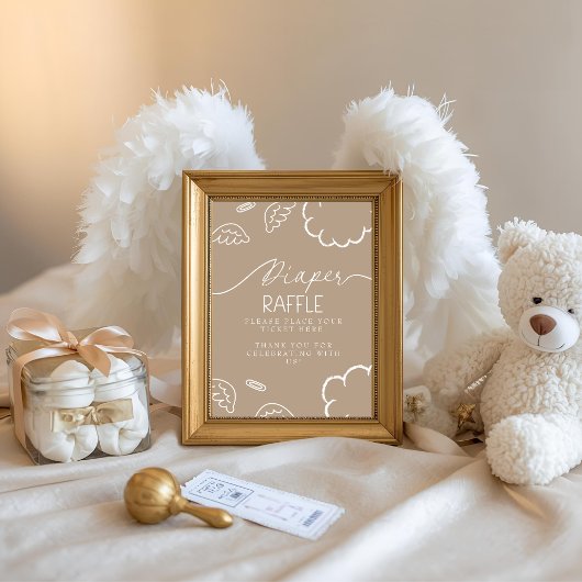 Little Piece of Heaven Beige Diaper Raffle Table 招待状