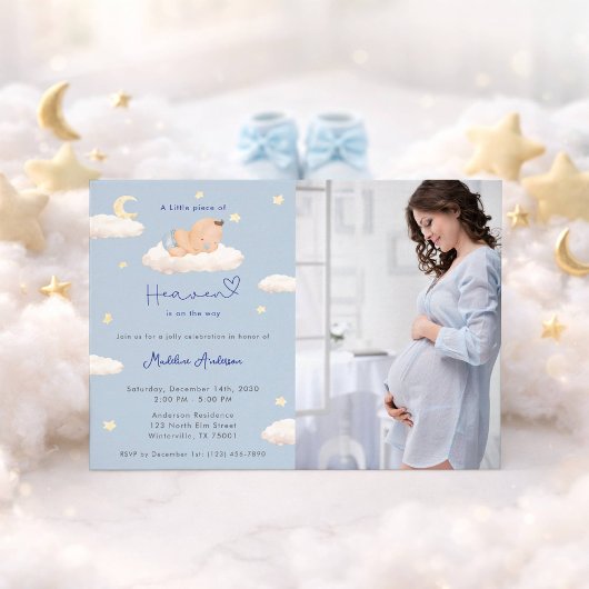 Little Piece of Heaven Photo Baby Boy Shower 招待状