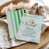 Little Pilot Airplane Green Sky First Birthday 招待状