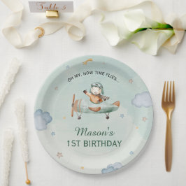 Little Pilot Green Sky 1st Birthday Airplane Party ペーパープレート