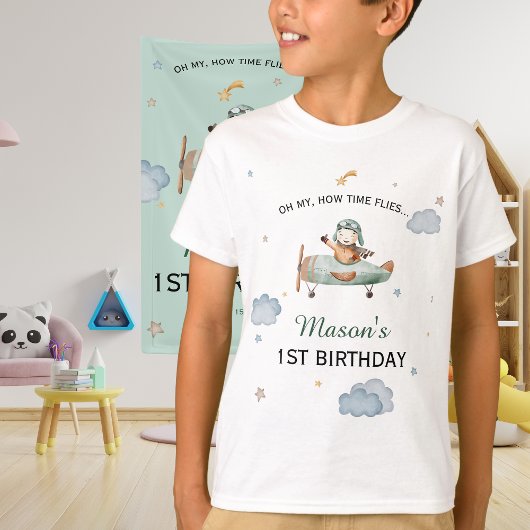 Little Pilot Sage Airplane 1st Birthday Outfit Tシャツ