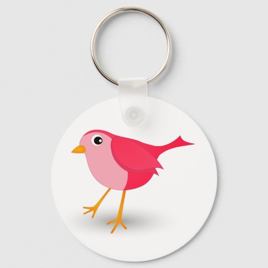 Little Pink Bird Cute Girl Classic Round Keychain キーホルダー (正面)