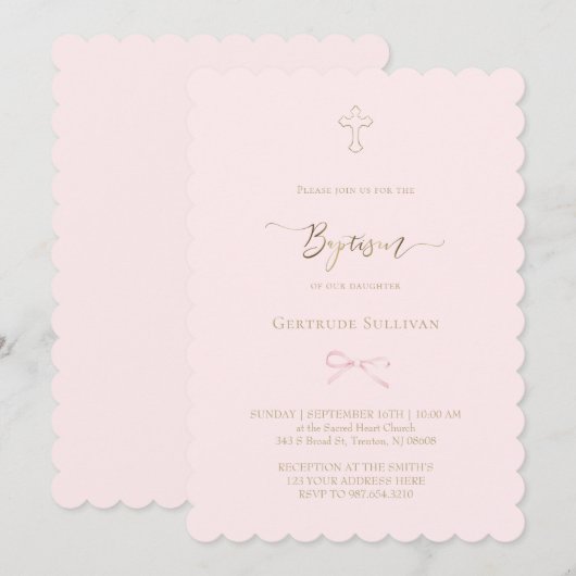 little pink bow | Baptism 招待状 (正面/裏面)