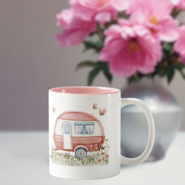 Little Pink Glamper Camper with Butterflies ツートーンマグカップ