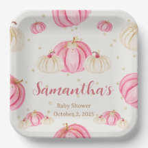 Little Pink Pumpkin Watercolor Floral Paper Plates