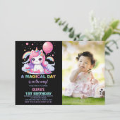 Little Pink Unicorn誕生日招待状と写真 招待状 (スタンド正面)