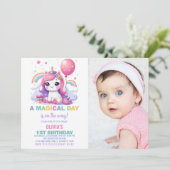 Little Pink Unicorn誕生日招待状w photo 招待状 (スタンド正面)