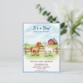 Little Pony Baby Boy Shower Gingham Invitation ポストカード (スタンド正面)