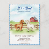 Little Pony Baby Boy Shower Gingham Invitation ポストカード (正面)