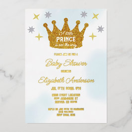 Little Prince Boy Baby Shower 箔招待状