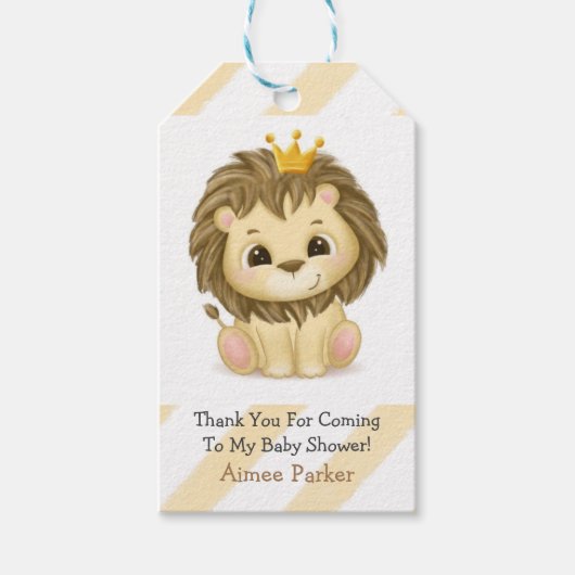 Little Prince Lion Boy Baby Shower Thank You ギフトタグ (正面)