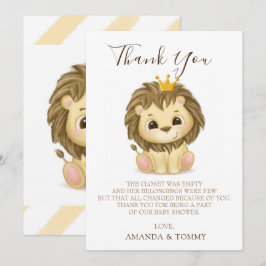 Little Prince Lion Boy Baby Shower Thank You サンキューカード