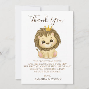 Little Prince Lion Boy Baby Shower Thank You サンキューカード