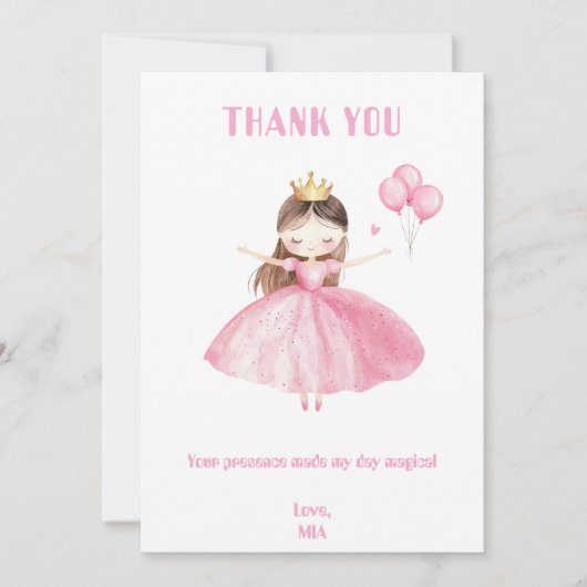 Little Princess 1st Birthday Thank You Card Girl サンキューカード (正面)