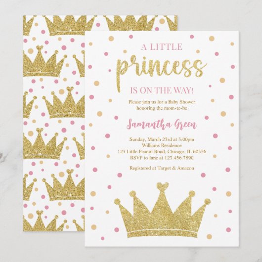 Little Princess Baby Shower 招待状 (正面/裏面)