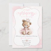 Little Princess Baby Shower Invitation with Teddy  招待状 (正面)