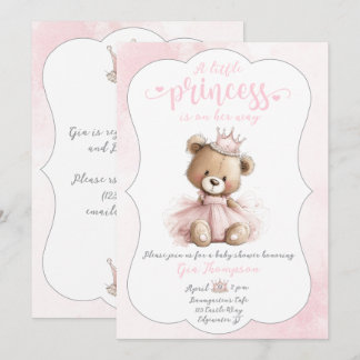 Little Princess Baby Shower Invitation with Teddy  招待状
