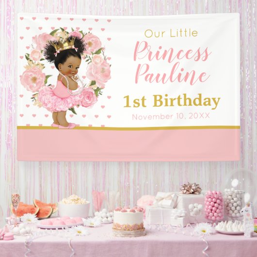 Little Princess birthday Flowers banner 横断幕 (パーティー)