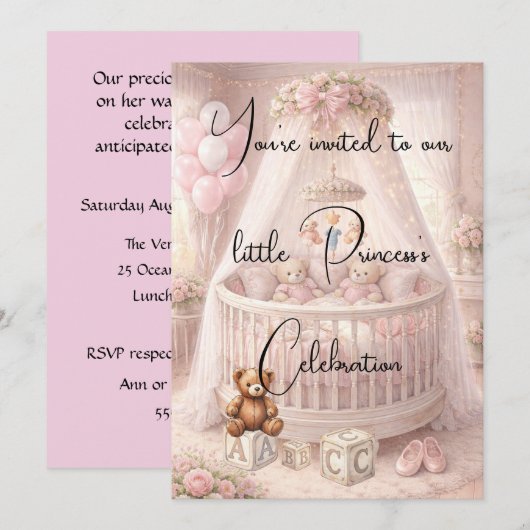 Little Princess Crib Digital Download 招待状 (正面/裏面)