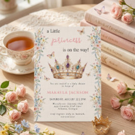 Little Princess Crown Floral Butterfly Baby Shower 招待状