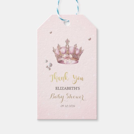 Little Princess Crown Pearls Dots Baby Shower ギフトタグ (正面)