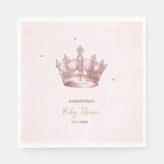 Little Princess Crown Pearls Dots Baby Shower スタンダードランチョンナプキン (正面)